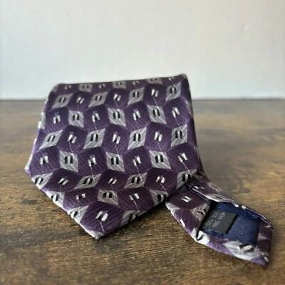 Pierre Cardin Silk Tie Purple Gray/Silver & Black Geometric Men’s Necktie 58” - Image 1 of 4