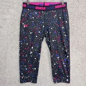 Under Armour Leggings Girls XL Multicolored Elastic Waist Sporty Splash Paint - Picture 1 of 9