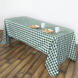 Green White Buffalo Plaid 60x102" RECTANGLE Polyester Tablecloth Picnic Linens - Picture 1 of 6