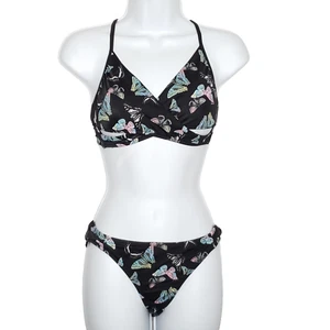 Victorias Secret PINK Bikini Swimsuit 2pc Sz M Black Butterflies - Picture 1 of 5
