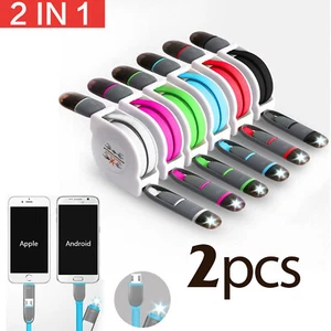 2X 2In1 Sync Dual Retractable USB Data Cable Charger For Samsung Android iPhone7 - Picture 1 of 11