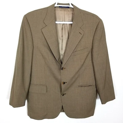 Chaps Ralph Lauren Men Wool Blazer Check Jacket size 44R 3 Button Beige - Image 1 of 4