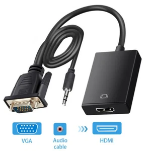 15 Pin VGA D-Sub Stecker auf HDMI Buchse Video Konverter Adapter Kabel 3,5 mm Audio - Bild 1 von 5