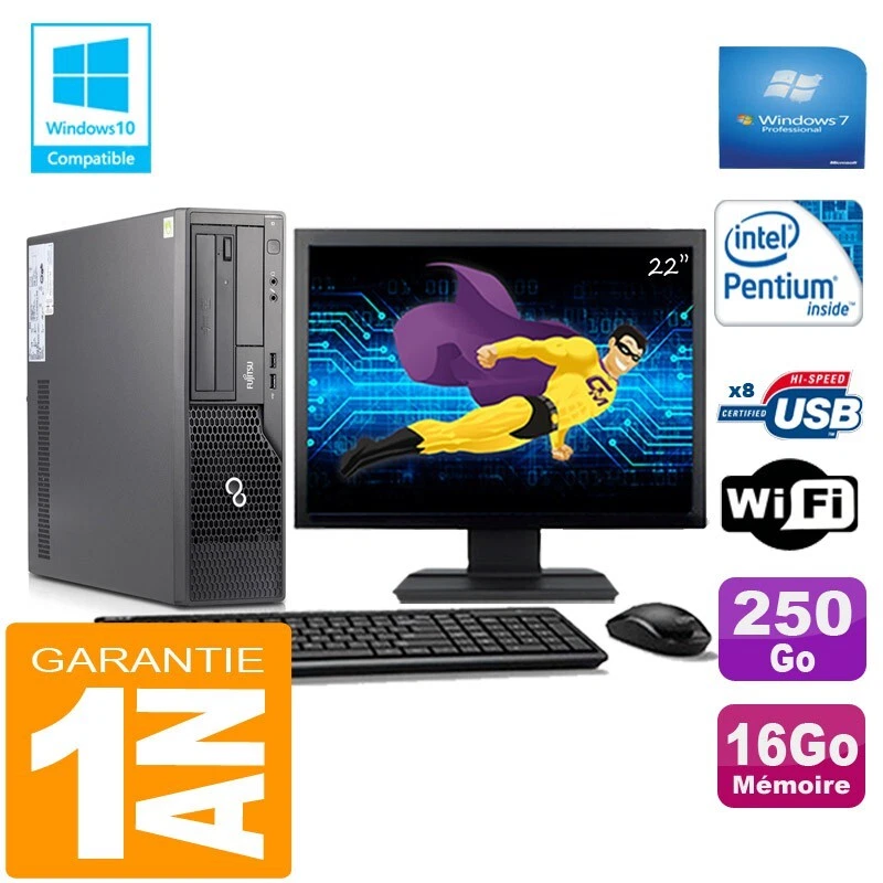 PC Fujitsu Esprimo E500 E85 + SFF G640 RAM 16Go Disco 250Go Wifi W7 Pantalla 22" - Imagen 1 de 1