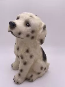 Vintage Floccato Cane Dalmata Cucciolo Seduto Figura Carino Nero Bianco Maculato - Foto 1 di 8