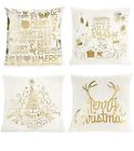 Christmas Pillow Covers, 4 PCS Gold Stamping Snowflakes Merry Christmas
