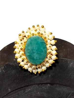 Anillo Ajustable Piedra Amazonita Regalo para Su Hermana o Madre Piedra con Perla Foto 1 de 4
