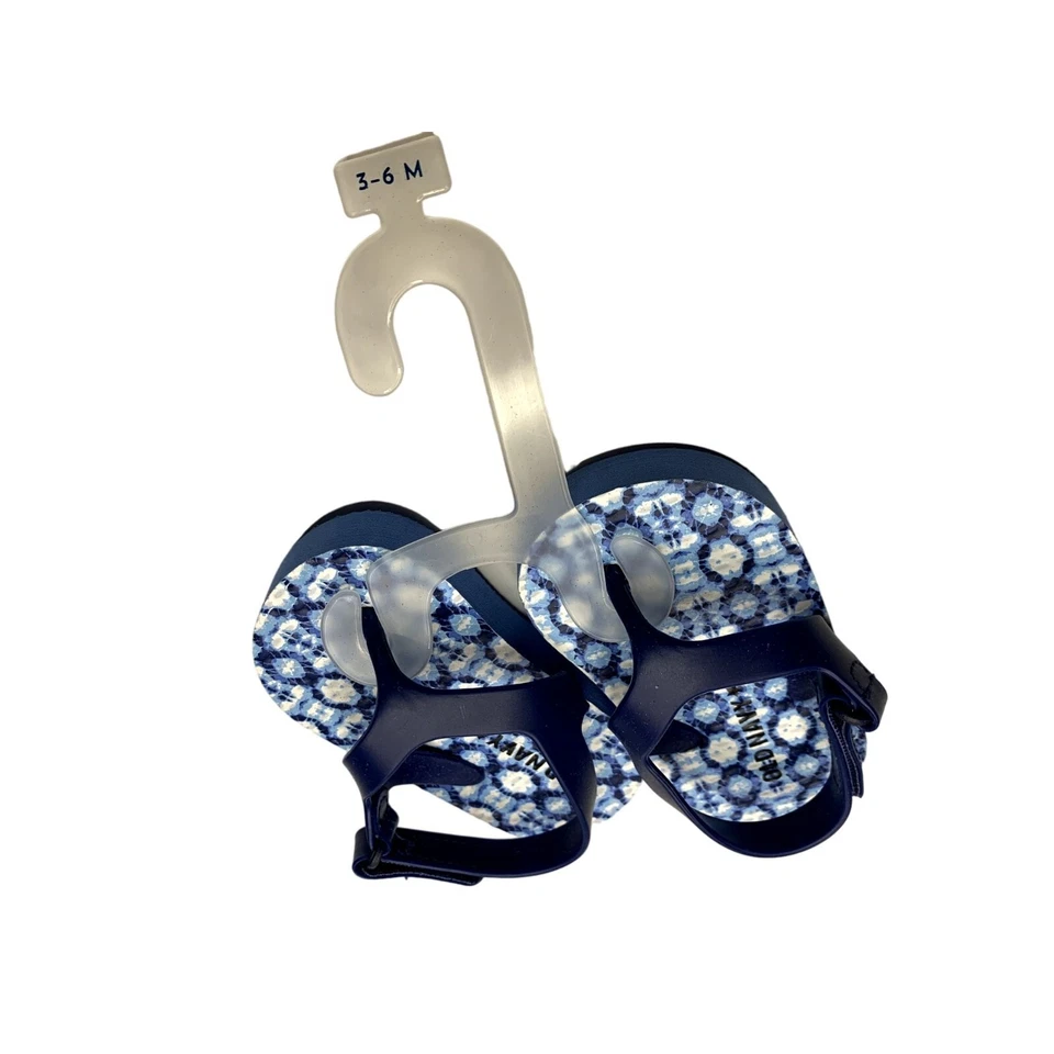 Nuevas Sandalias Chanclas Florales Azul Marino Antiguas Bebé Niñas Infante Talla 2 Gancho y Lazo Foto 1 de 3