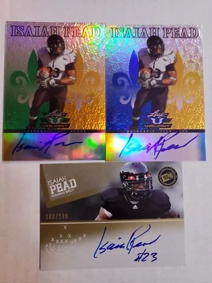 2012 (3 AUTOGRAPHS) ISAIAH PEAD 2 LEAF DRAFT #'D 81/99, PRESS PASS #'D 188/199 - Image 1 of 4