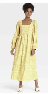 Who What Wear Damen Kleid XS Gelb Leopard Glockenärmel Cottagecore Prairie - Bild 1 von 7