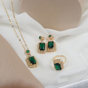Women 18k Gold Cubic Zirconia Earrings Rings Necklace Set Wedding Jewelry Gifts