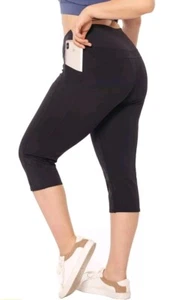 Women's Plus Size Leggings Sports Capris with Pockets High Waisted, Tummy Contro - Picture 1 of 4