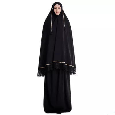 2pcs Women Prayer Dress Amira Abaya Hijab Khimar Kaftan Muslim Overhead Kaftan - Image 1 of 4