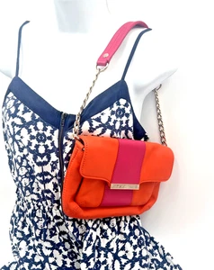 Talbots Bolso de Hombro de Cuero Cartera Rosa Naranja Cadena Mod Clásico 23147 N Inglaterra - Imagen 1 de 14