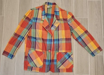 Vintage Russ Women's Blouse Top Sheer Bold Colors Colorblock Stripe Medium USA  - Image 1 of 4