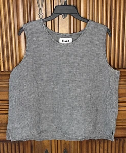 Flachs Damen Top Medium schwarz weiß kleines Karo Gitter ohne Ärmel Leinen Resort - Bild 1 von 12