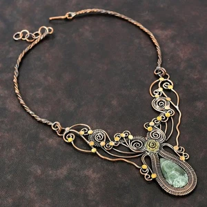 Copper Natural Seraphinite Chain Wedding Wire Wrapped Flower Necklace Jewelry - Picture 1 of 6