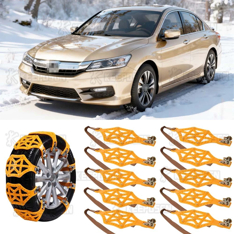 10 cadenas de neumáticos antideslizantes universales de invierno para nieve barro tendón para Honda Accord Civic Foto 1 de 4