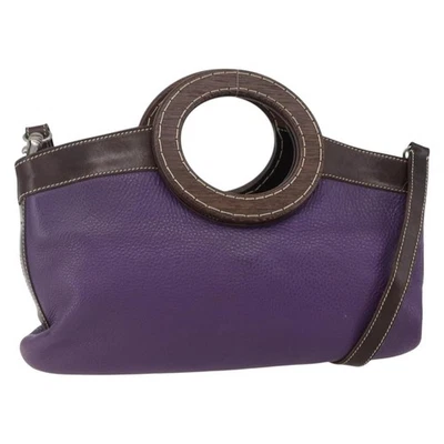 Auténtico bolso de mano de madera Miu Miu cuero 2 vías púrpura plata 146964 Foto 1 de 4