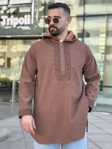 Traditional Arabian Moroccan Clothing Tunic w/Intrinsic Embroidery (Brown) Large - Picture 1 of 4