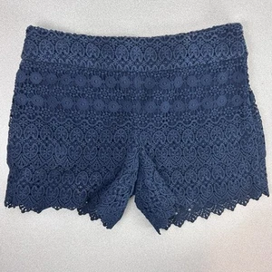 Ann Taylor LOFT Lace Shorts Women's 2 Navy Blue Crochet Scalloped Layers Fancy - Picture 1 of 12