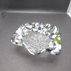 Fused Seaglass Bowl Dish Ruffled Edges Textured Clear Bottom 8 x 7.5 x 3 - Picture 1 of 10