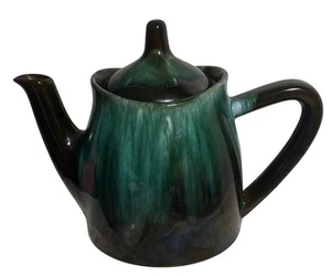 Vintage Blue Mountain Pottery Teapot Green Drip Glaze Ceramic With Lid 6.25" Tal - Picture 1 of 8
