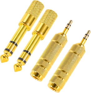 4-Pack Headphone Jack Adapters, 3.5mm↔6.35mm Audio Plugs for Amp, Guitar, Player - Picture 1 of 12