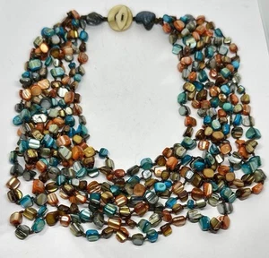 Multi Colored 8 Strand Shell Necklace All Natural Layered 19" Statement Necklace - Picture 1 of 4