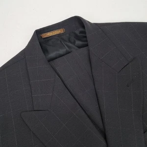 Bachrach 48L Black Plaid 100% Wool Double Breasted 2 Piece Suit Windowpane 42x33 - Picture 1 of 14