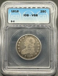 1818 GEDECKELTE BÜSTE SILBER VIERTEL ICG VG 8 B-6 VARIANTE 10XEA25 - Bild 1 von 4