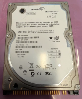 Seagate ST94813A 9W3282-502 IDE PATA HDD Hard Drive 40GB FW 3.04 07041 WU - Image 1 of 3