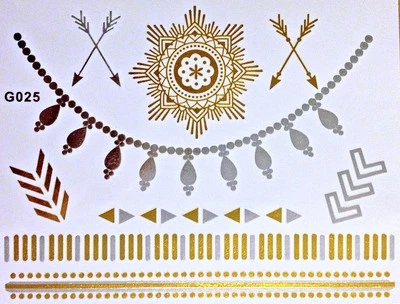 Flash una Volta Temporaneo Colla Tatuaggio Oro Argento 9teile Bracciale G25S - Immagine 1 di 4