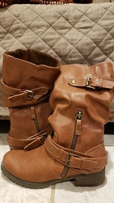 Botas Report Marrón Talla 8 Altas Cremallera Cinturón Hebilla Correas Para Mujer - WMS 8 Foto 1 de 4