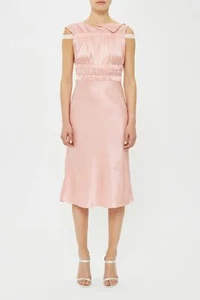 Topshop Lambeth 100% Silk Satin Floral Midi Dress by Unique Rose Pink Size 12 Bn - Picture 1 of 6