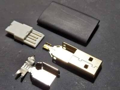 3x Gold Plated USB 2.0 AM Male 4P 4 Pin Plug Jack Solder Connector Type A, USB-A - Image 1 of 4