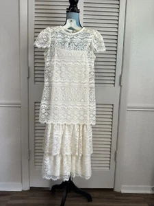 Gonna di lava vintage anni '70 crema avorio pizzo midi abito cinturini spaghetti 30" - Foto 1 di 8