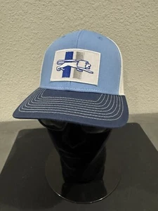 DETROIT LIONS CLASSIC RETRO LOGO WHITE & BLUE ADULT TRUCKER SNAPBACK HAT NEW - Picture 1 of 7