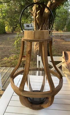 LARGE Wood & Glass Candle Lantern  farmhouse 19'' Tall - Image 1 of 4