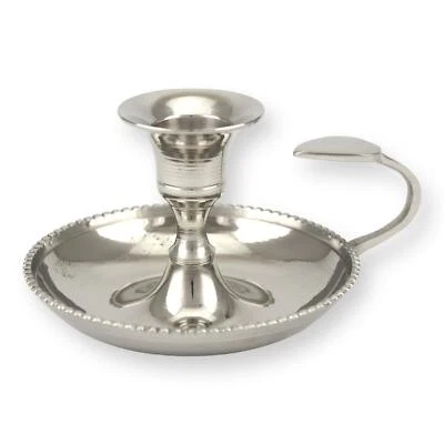 Polished Brass Chamberstick Nickel-Plated Candlestick, Candle Holder - Image 1 of 4
