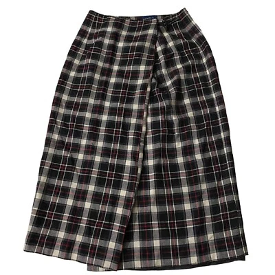 Charter Club Black Grey Red Plaid Check Fully Lined Wool Wrap Skirt Sz 8P 30x31” - Image 1 of 4