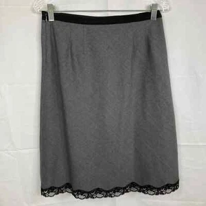 The Limited Skirt Womens Sz 2 Gray Black Wool Silk A Line Midi Lace Trim - Picture 1 of 10