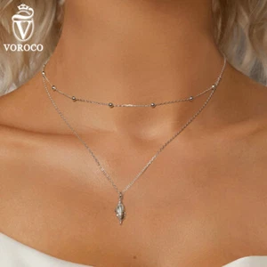 VOROCO Moda 925 Plata Elegante Deslumbrante Collar Concha Marina Mujeres Regalos Joyería - Imagen 1 de 15