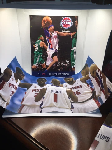 Detroit Pistons Fan Lot Allen Iverson 8x10 w/Facsimile Sig & 10x18 Team Poster Cover