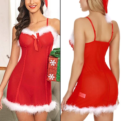 Женское сексуальное белье Sleepwear Санта косплей ночная одежда платье костюм Xmas подарок - Изображение 1 из 4