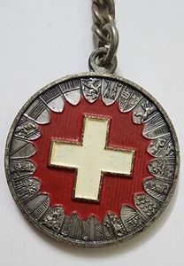 KEYCHAIN RED CROSS SWISS METAL AND ENAMEL SANCTUS BERNARDUS CHRISTIANITY  - Picture 1 of 6