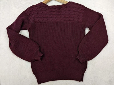 Suéter De Colección Liz Claiborne Para Mujer M Borgoña 100% Lana Cable Acanalado Tejido Pullover Foto 1 de 4