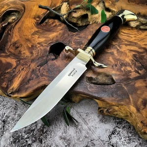 Cuchillo de hoja fija ruso finka caza exterior cuchillo recto vaina de cuero - Imagen 1 de 14