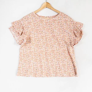 Camiseta Top Lane Bryant Para Mujer 14/16 Rosa Floral Volantes Manga Acampanada Algodón - Imagen 1 de 8