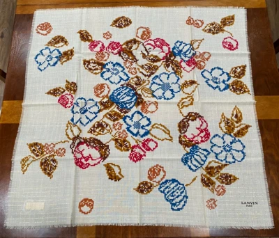 Vtg Jeanne Lanvin Paris Laine Soie Scarf Abstract Pixel Floral Large 33" x 33" Foto 1 de 4